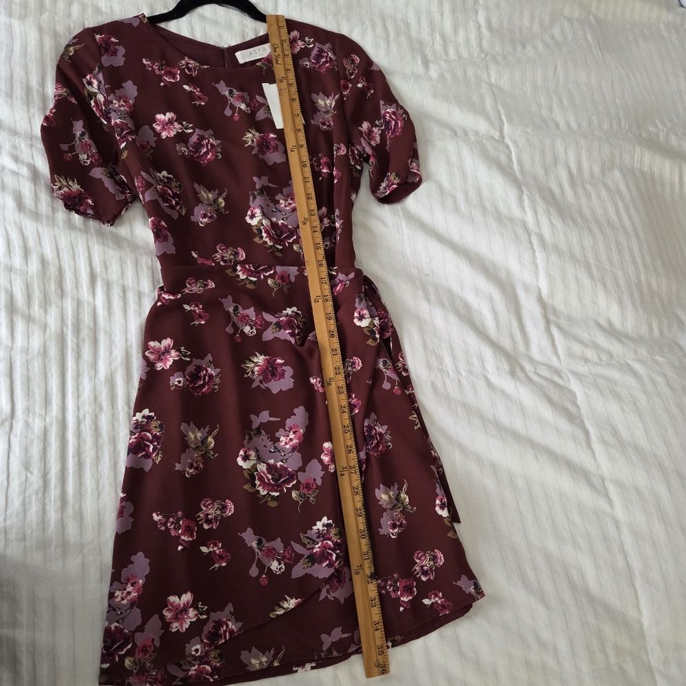 NWT ASTR‎ The Label Floral Faux Wrap Whimsigoth Chiffon Mini Dress Burgundy S - Picture 10 of 10
